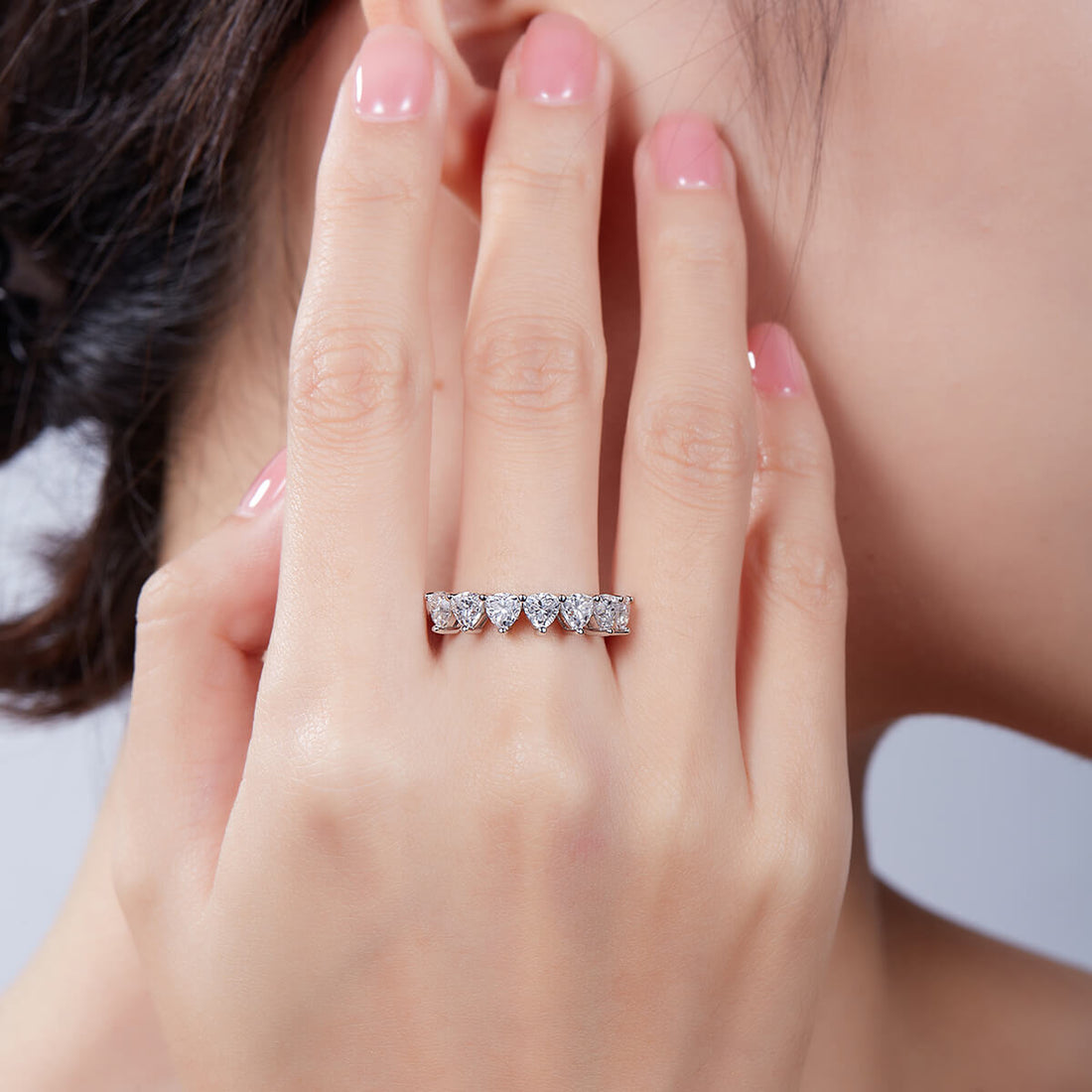 Trillion cut Moissanite anniversary wedding band