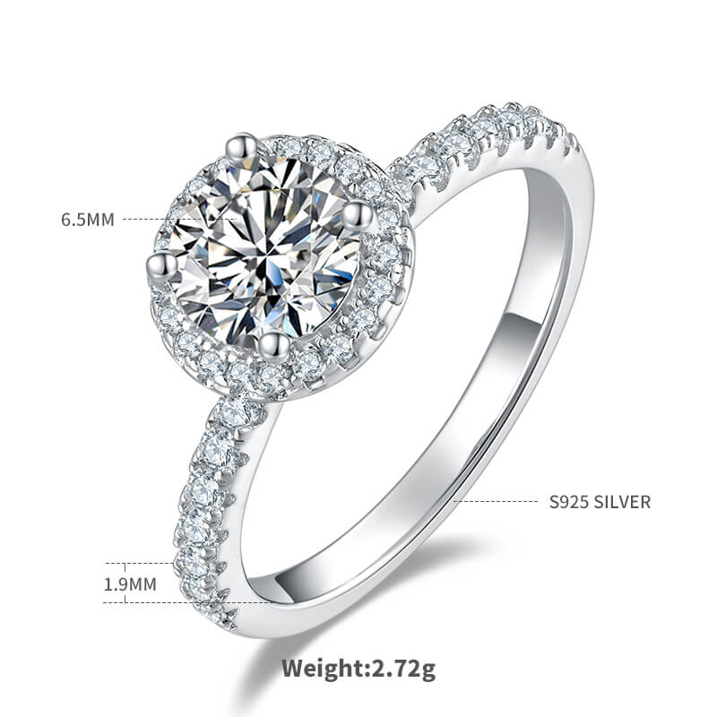 Round cut Moissanite halo engagement ring