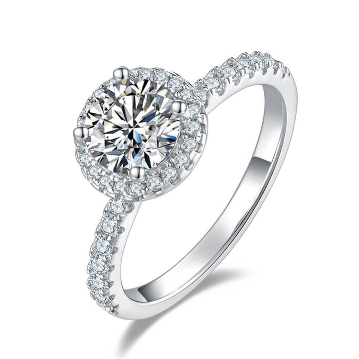 Round cut Moissanite halo engagement ring