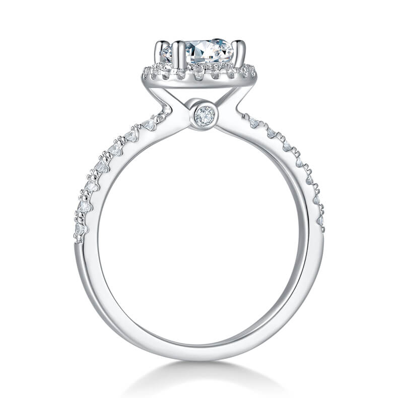 Round cut Moissanite halo engagement ring