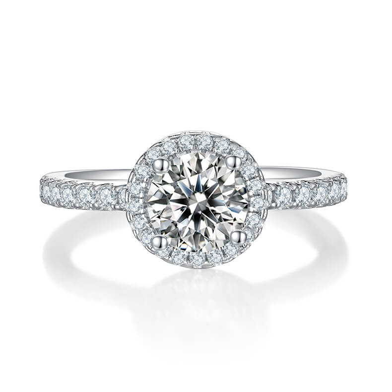 Round cut Moissanite halo engagement ring