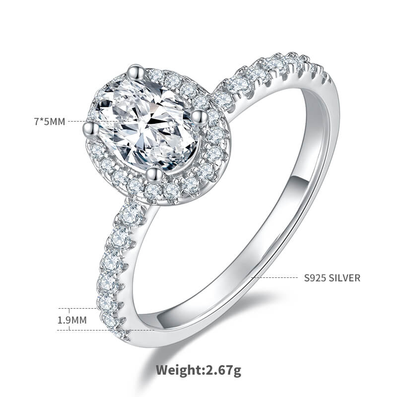 Oval cut Moissanite halo engagement ring