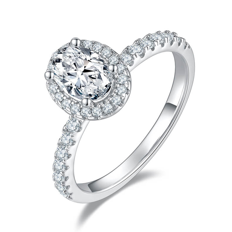 Oval cut Moissanite halo engagement ring