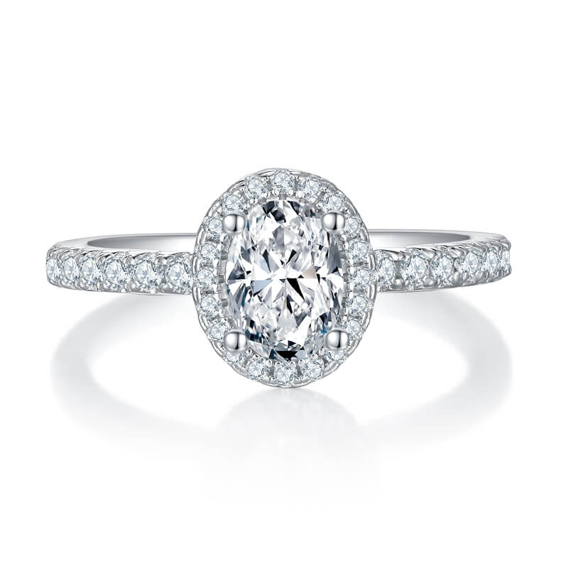 Oval cut Moissanite halo engagement ring