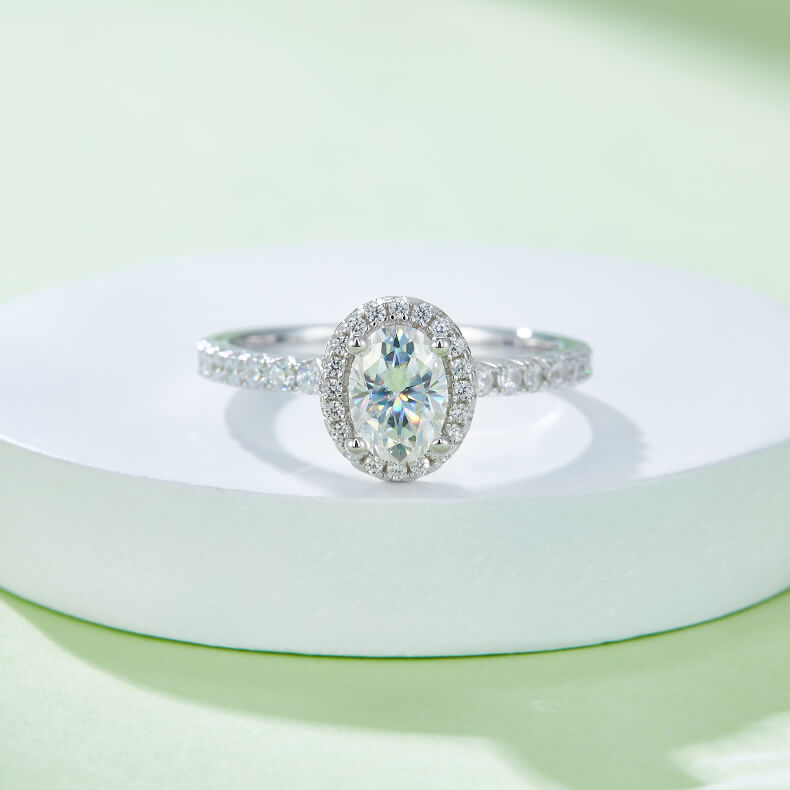 Oval cut Moissanite halo engagement ring