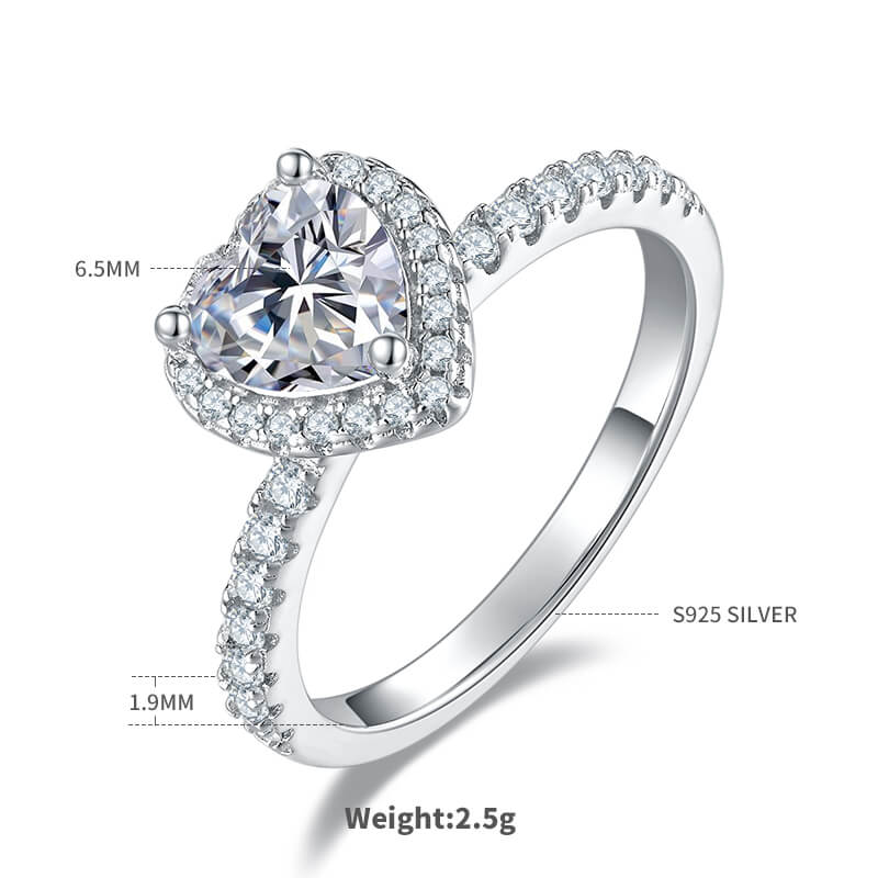 Heart cut Moissanite halo engagement ring
