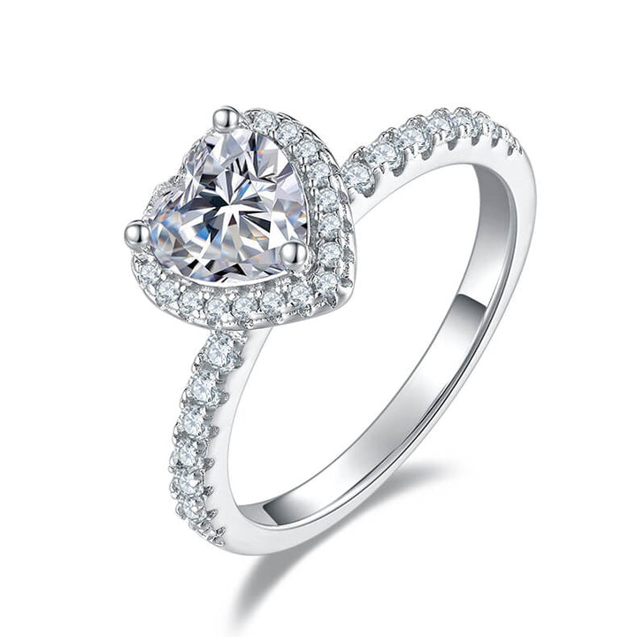 Heart cut Moissanite halo engagement ring