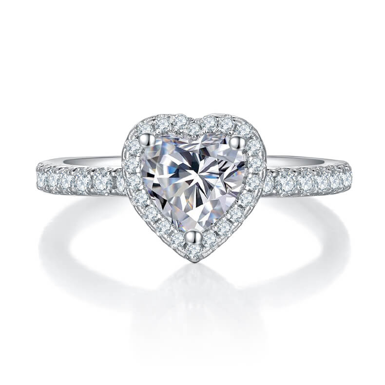 Heart cut Moissanite halo engagement ring