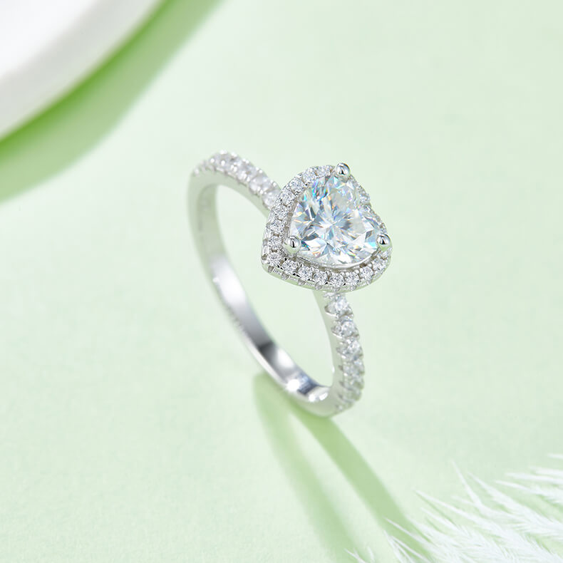 Heart cut Moissanite halo engagement ring