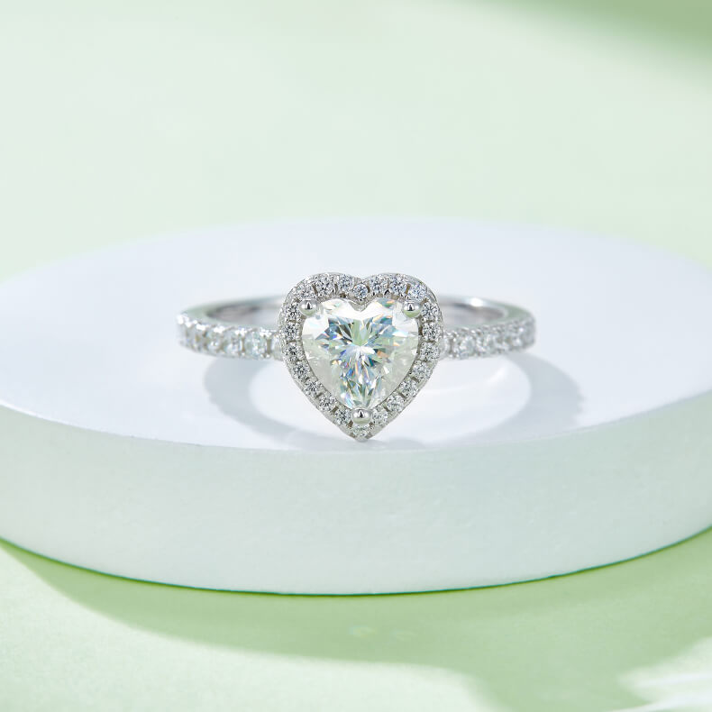 Heart cut Moissanite halo engagement ring