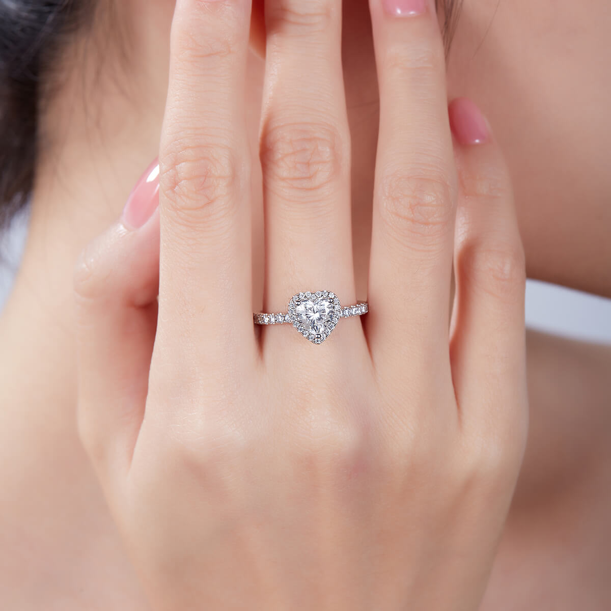 Heart cut Moissanite halo engagement ring