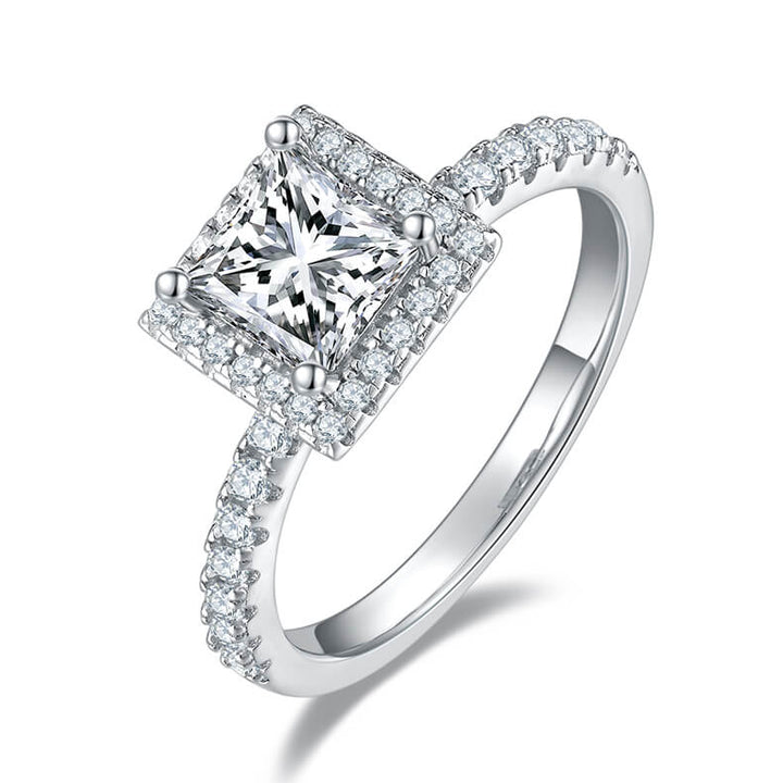 Princess cut Moissanite halo engagement ring