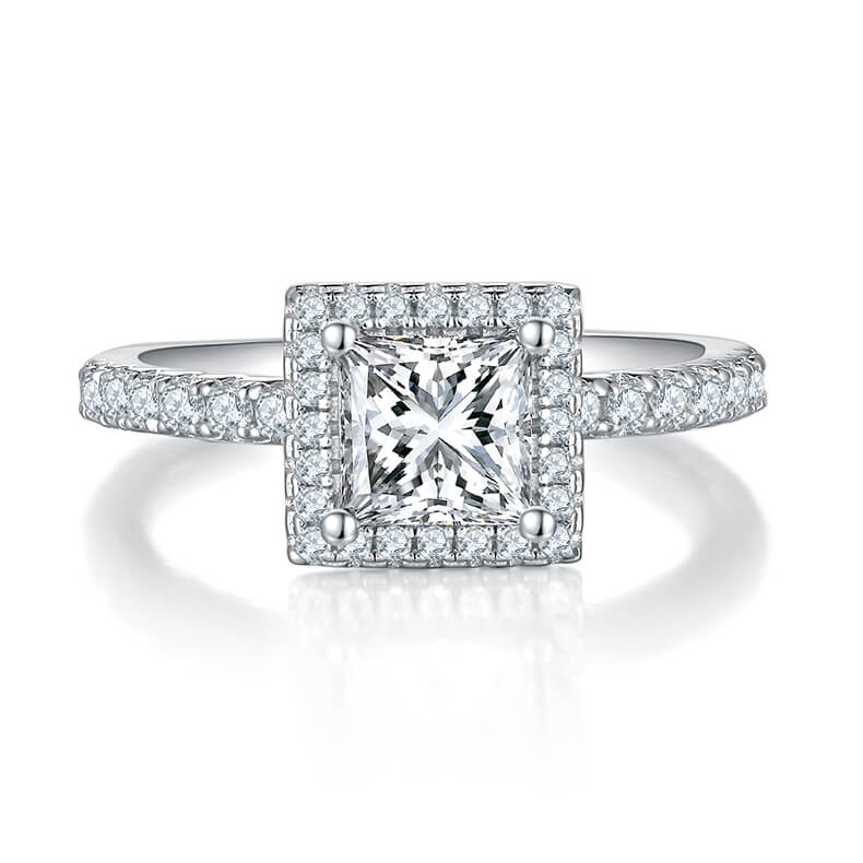 Princess cut Moissanite halo engagement ring