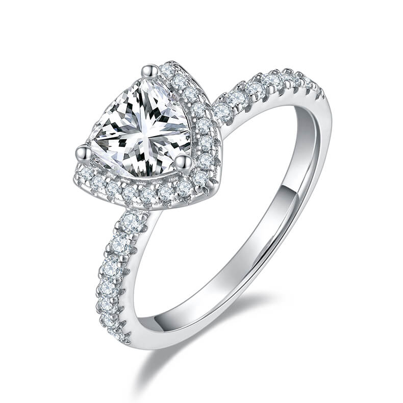 Trillion cut Moissanite halo engagement ring