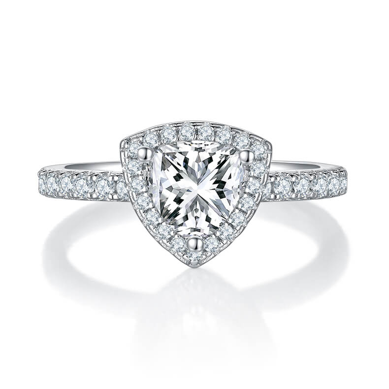 Trillion cut Moissanite halo engagement ring