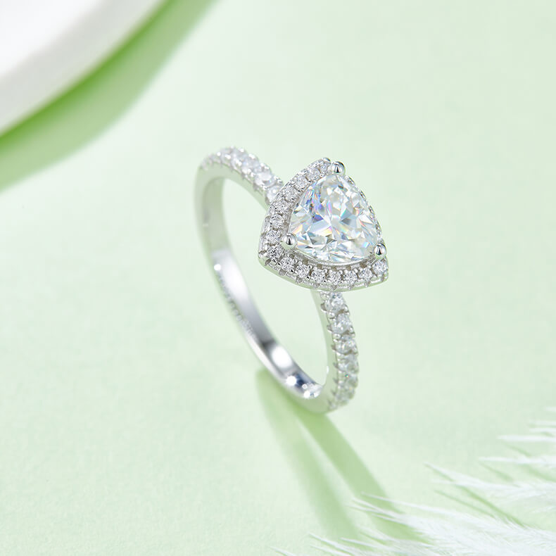 Trillion cut Moissanite halo engagement ring