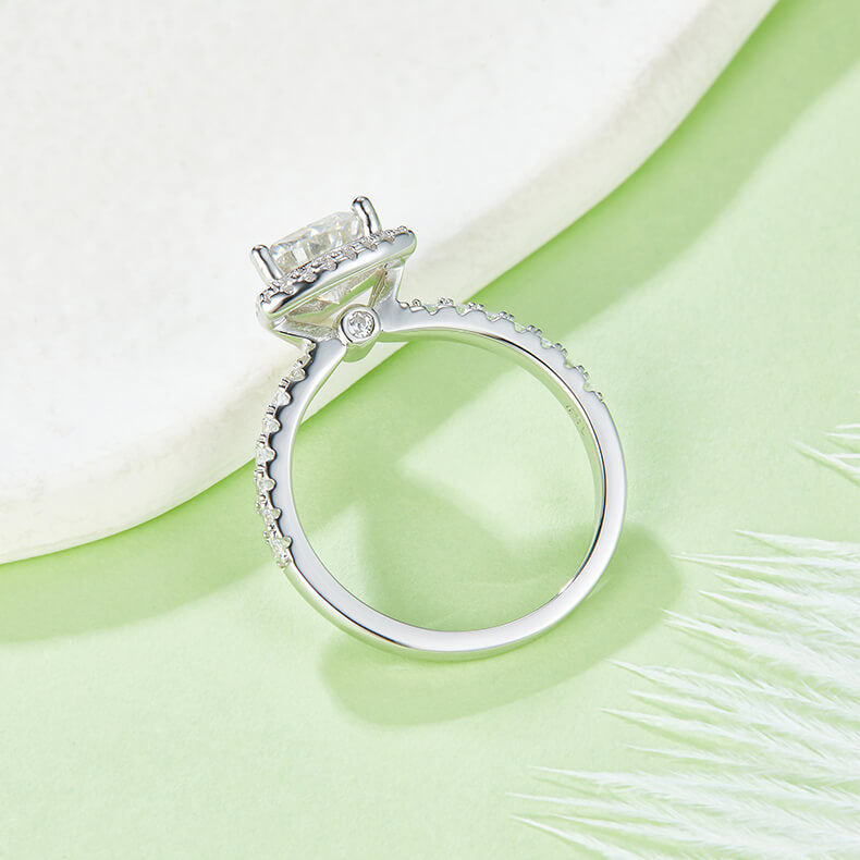 Trillion cut Moissanite halo engagement ring