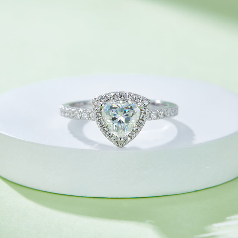 Trillion cut Moissanite halo engagement ring