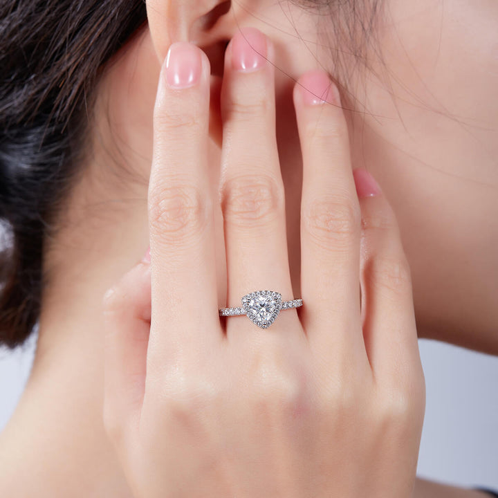 Trillion cut Moissanite halo engagement ring