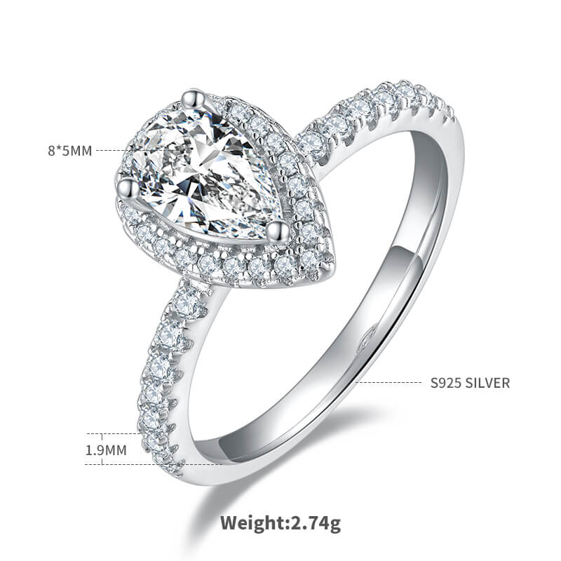 Pear cut Moissanite halo engagement ring