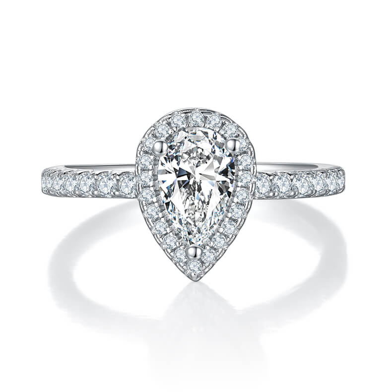 Pear cut Moissanite halo engagement ring
