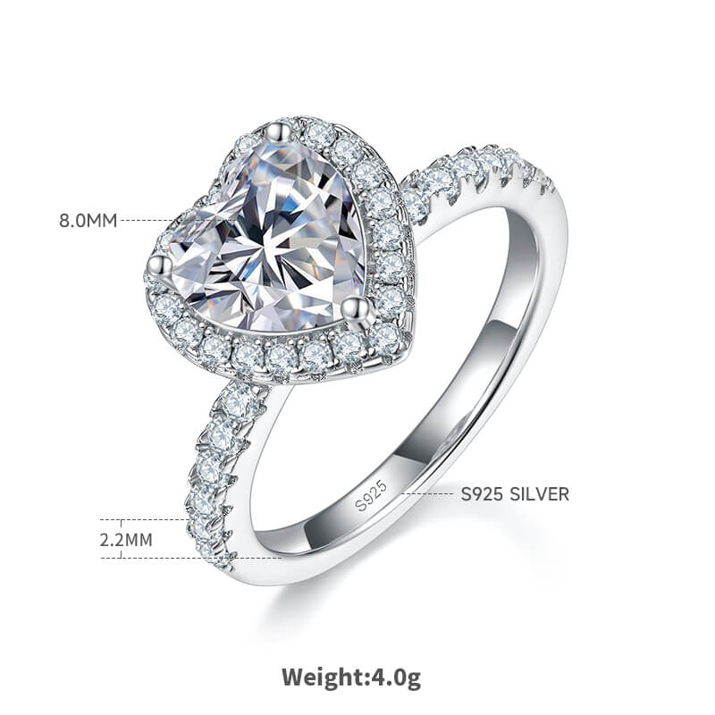 Heart cut Moissanite halo engagement ring