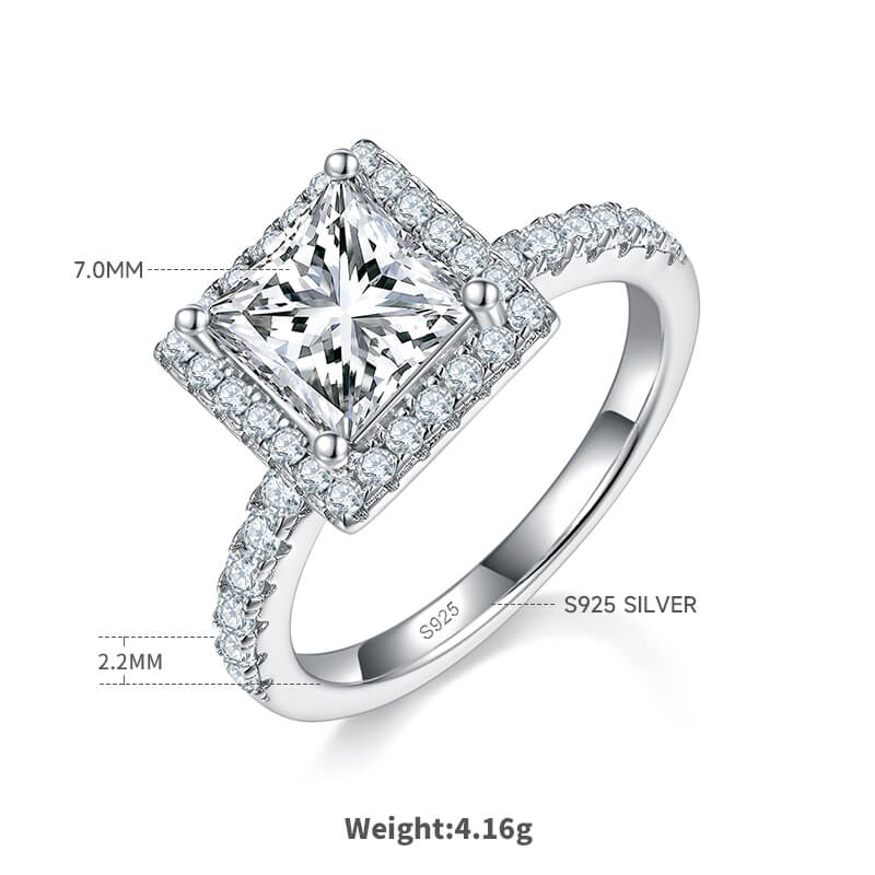 Princess cut Moissanite halo engagement ring