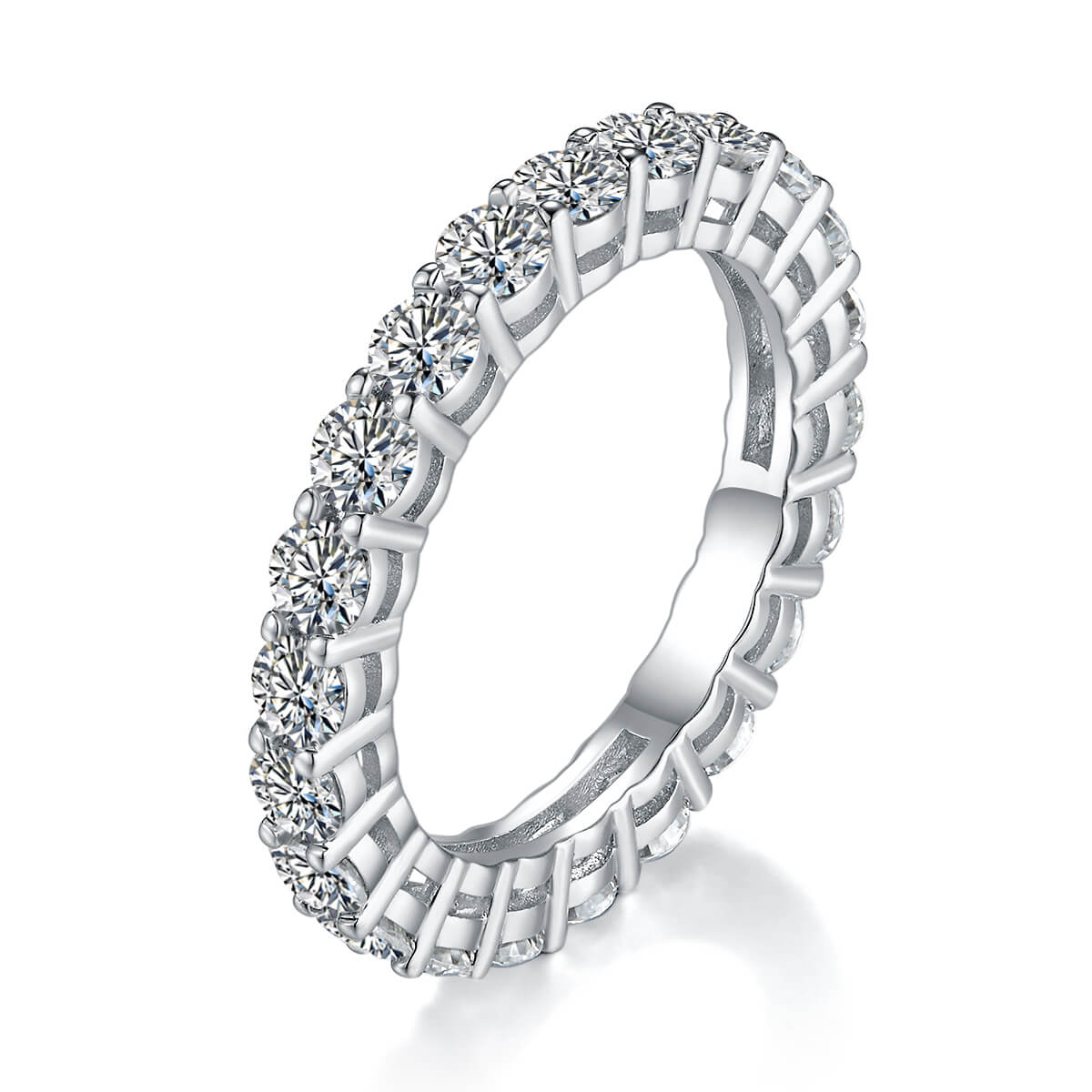 Full pave round cut Moissanite wedding band