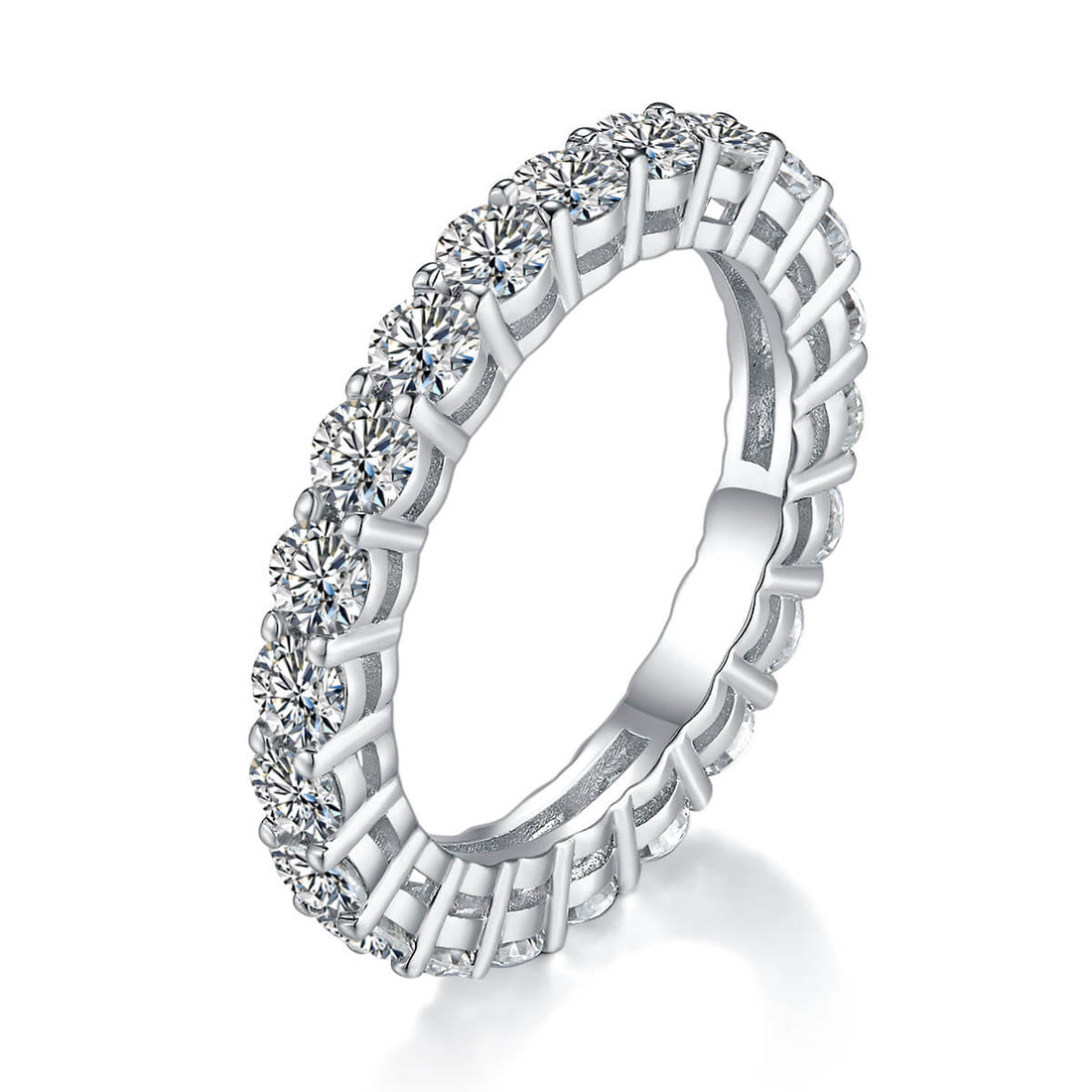 Full pave round cut Moissanite wedding band