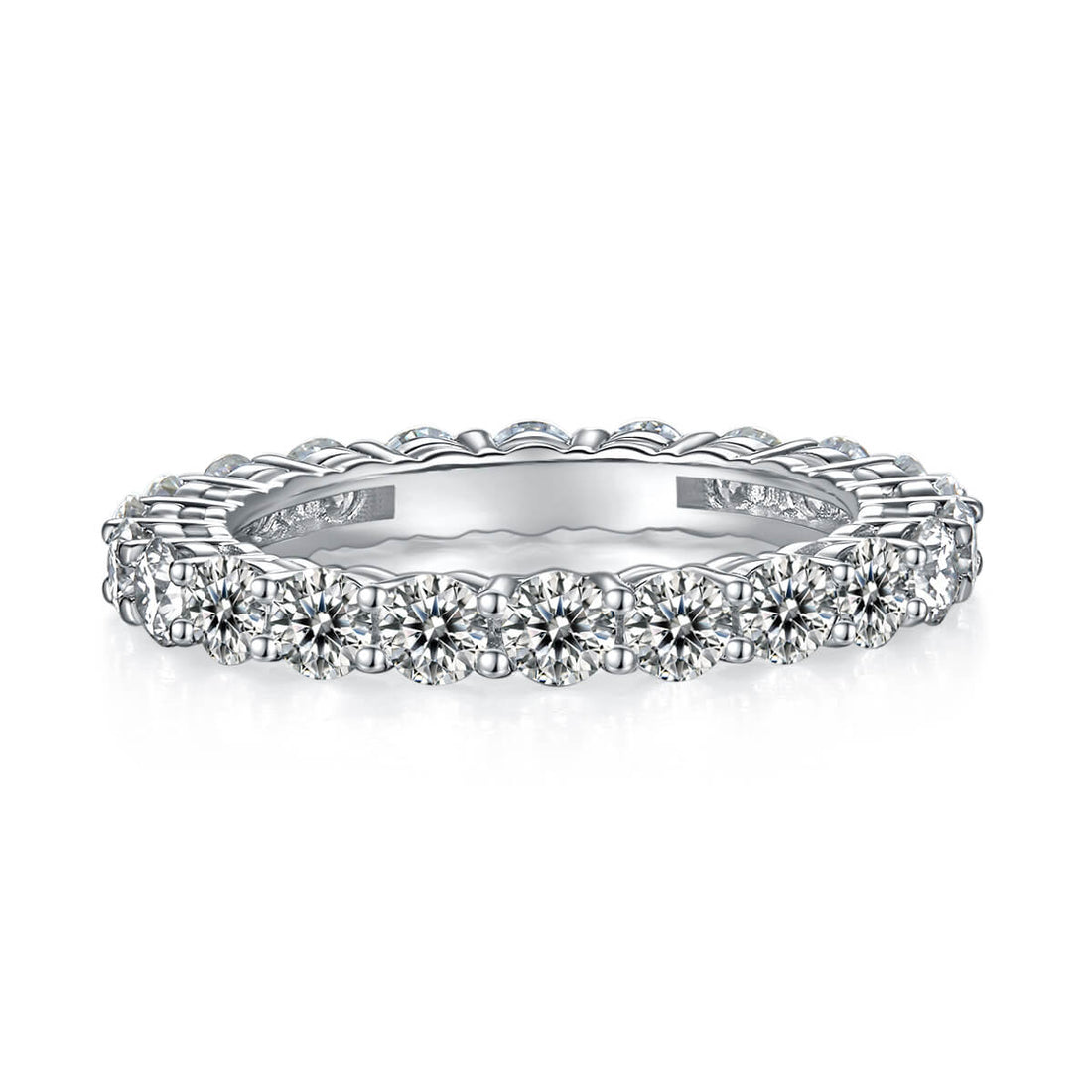 Full pave round cut Moissanite wedding band