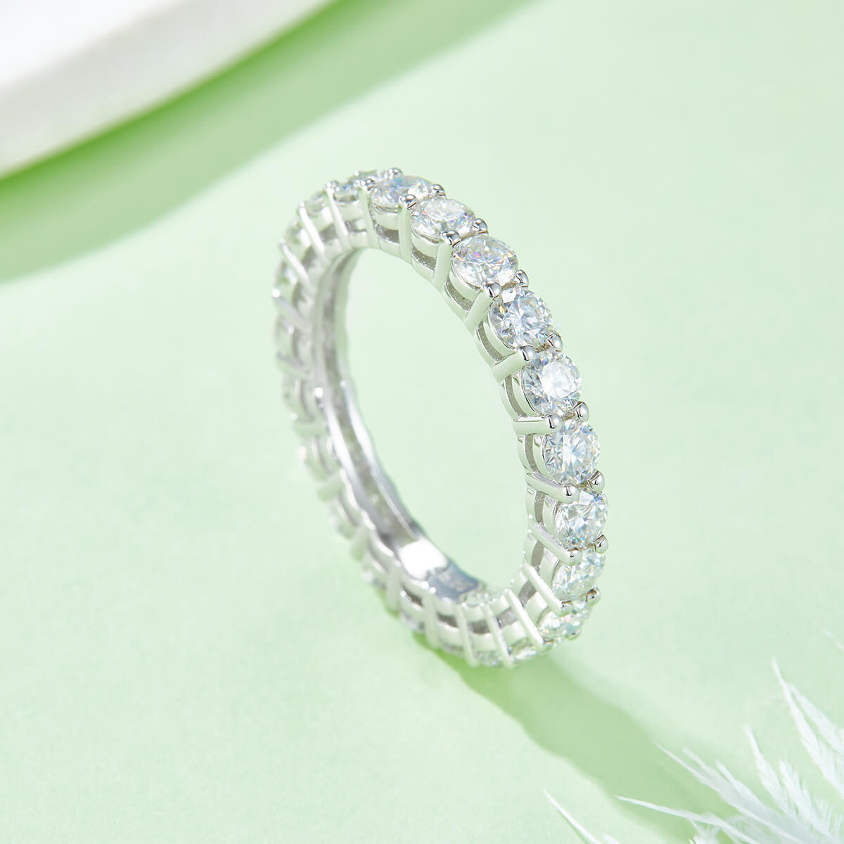 Full pave round cut Moissanite wedding band