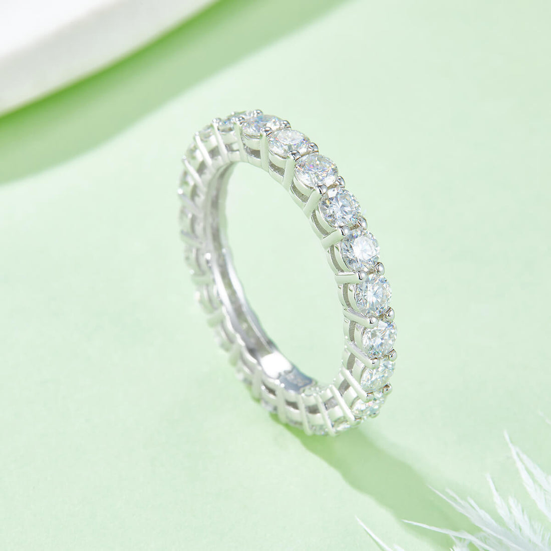 Full pave round cut Moissanite wedding band
