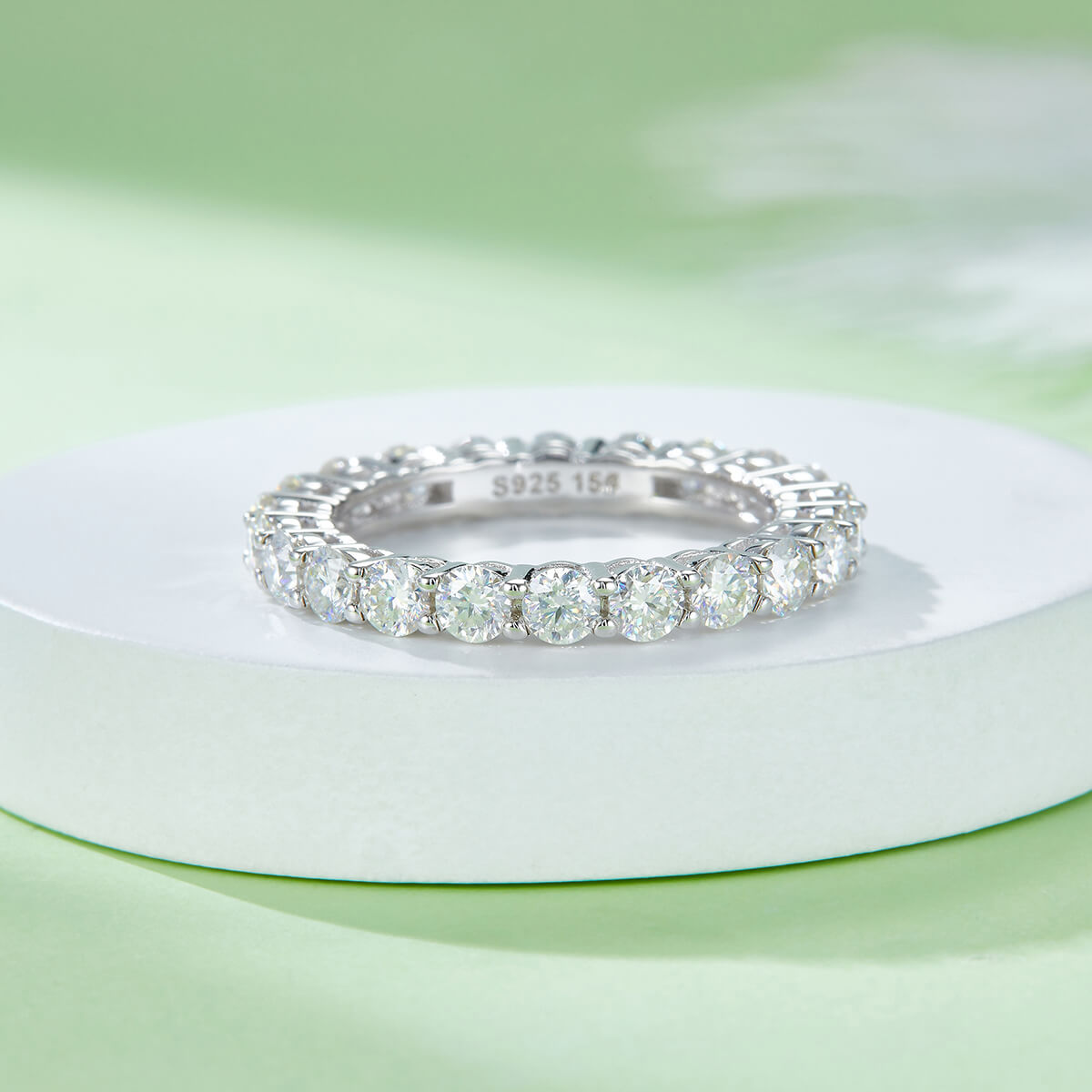 Full pave round cut Moissanite wedding band