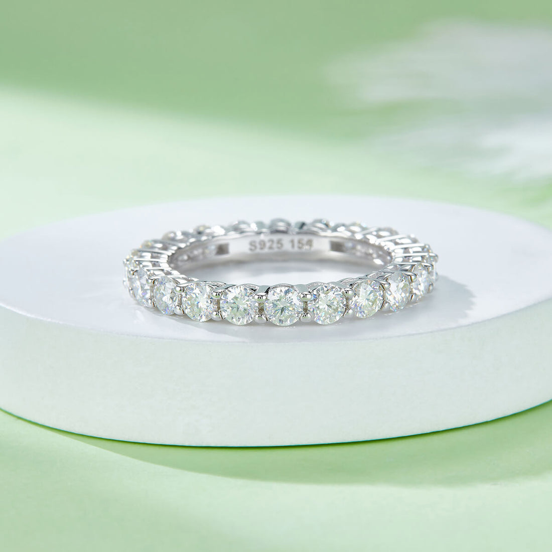 Full pave round cut Moissanite wedding band