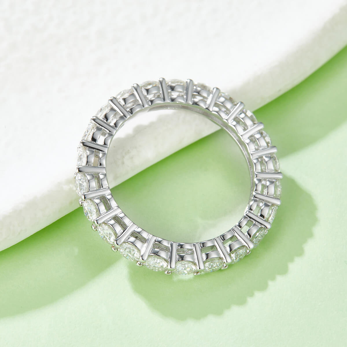 Full pave round cut Moissanite wedding band