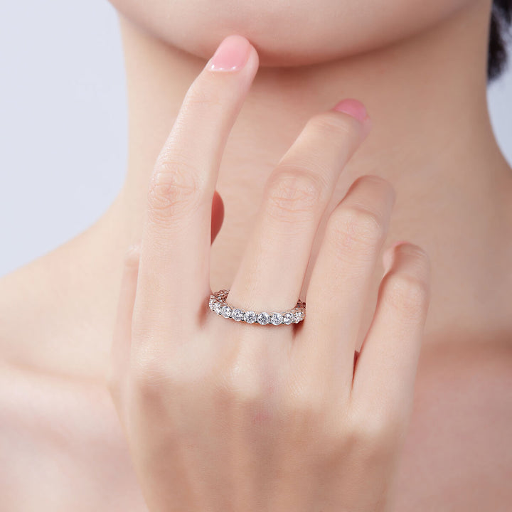 Full pave round cut Moissanite wedding band