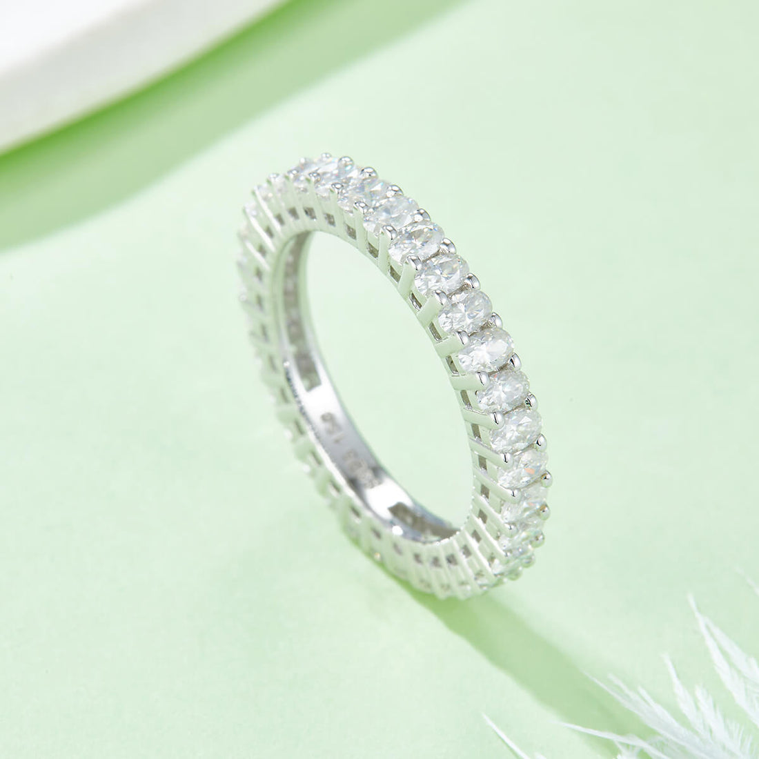 Full pave oval cut Moissanite wedding band