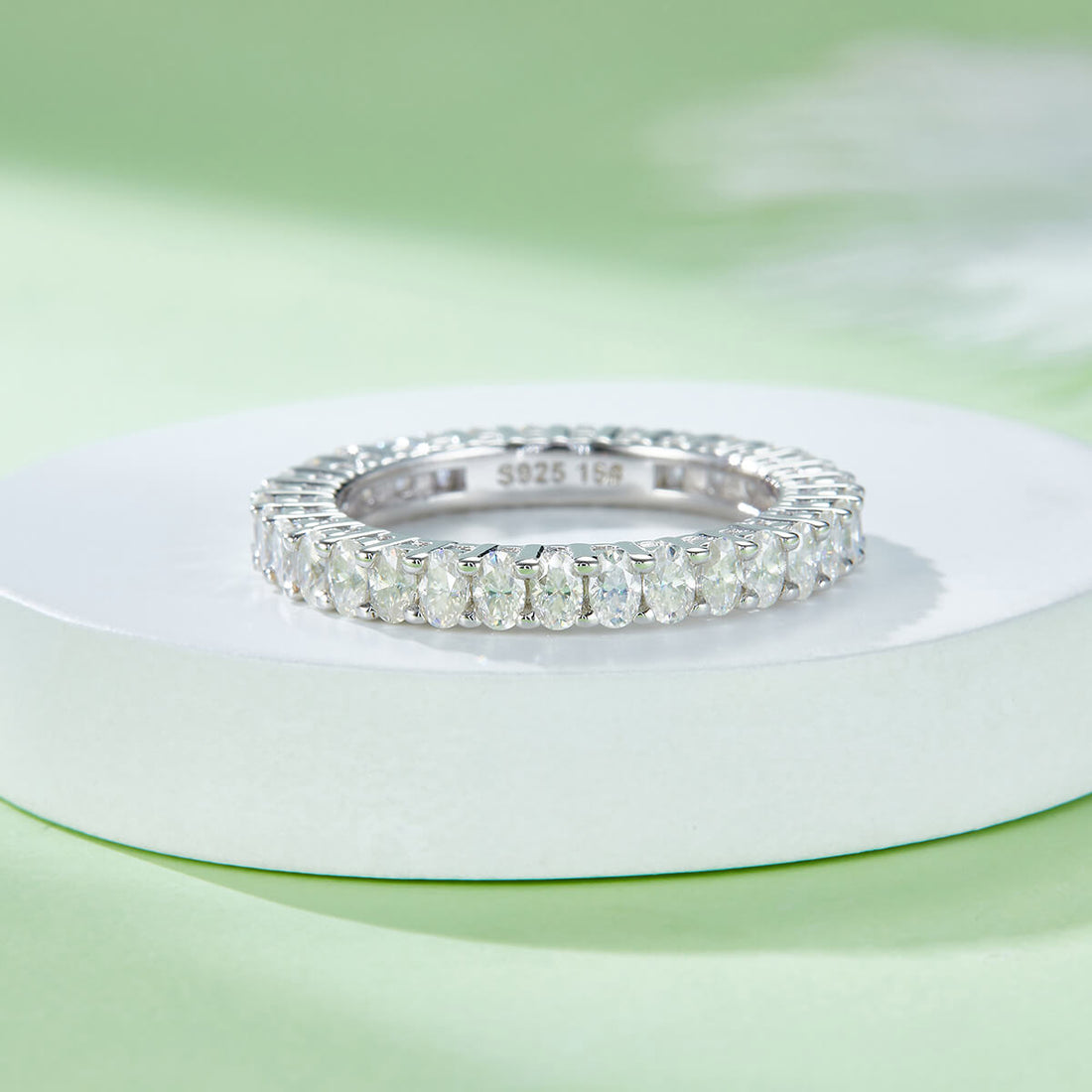 Full pave oval cut Moissanite wedding band