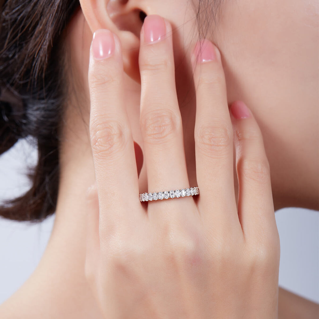 Full pave oval cut Moissanite wedding band