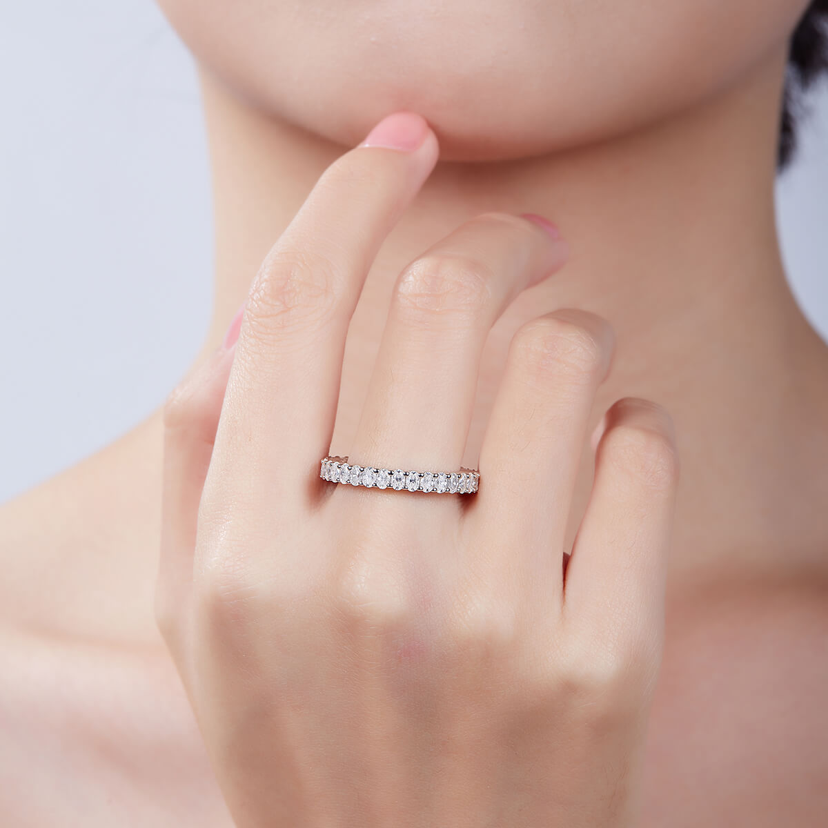 Full pave oval cut Moissanite wedding band