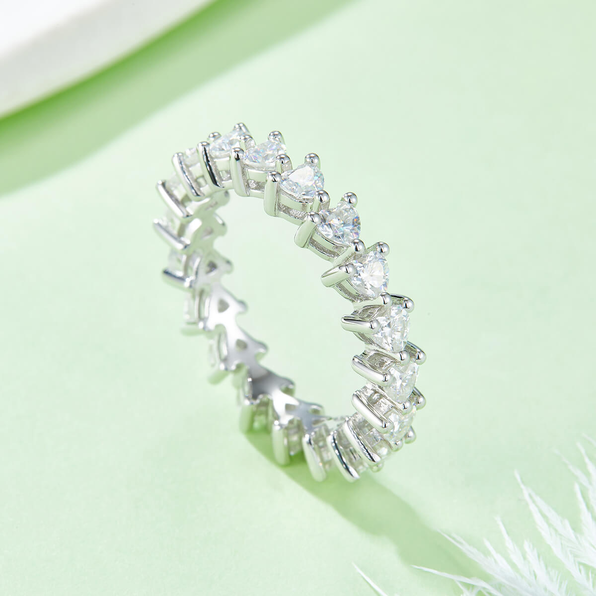 Full pave heart cut Moissanite wedding band