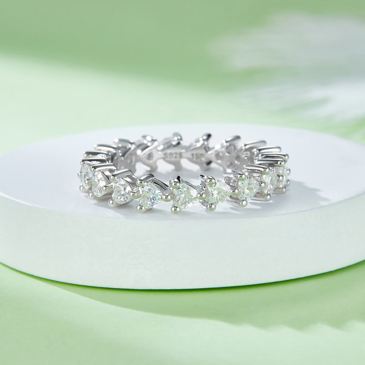 Full pave heart cut Moissanite wedding band