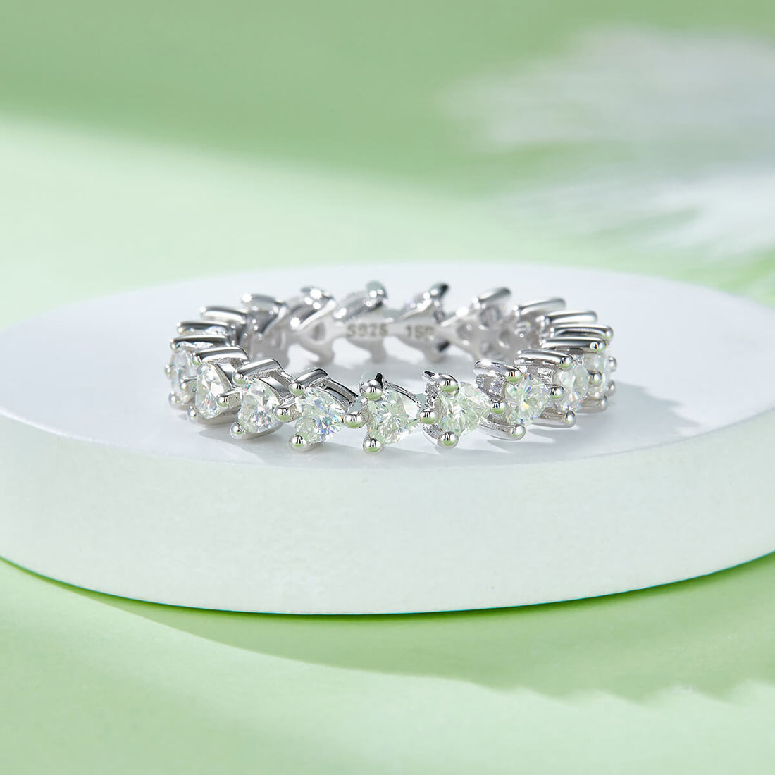 Full pave heart cut Moissanite wedding band