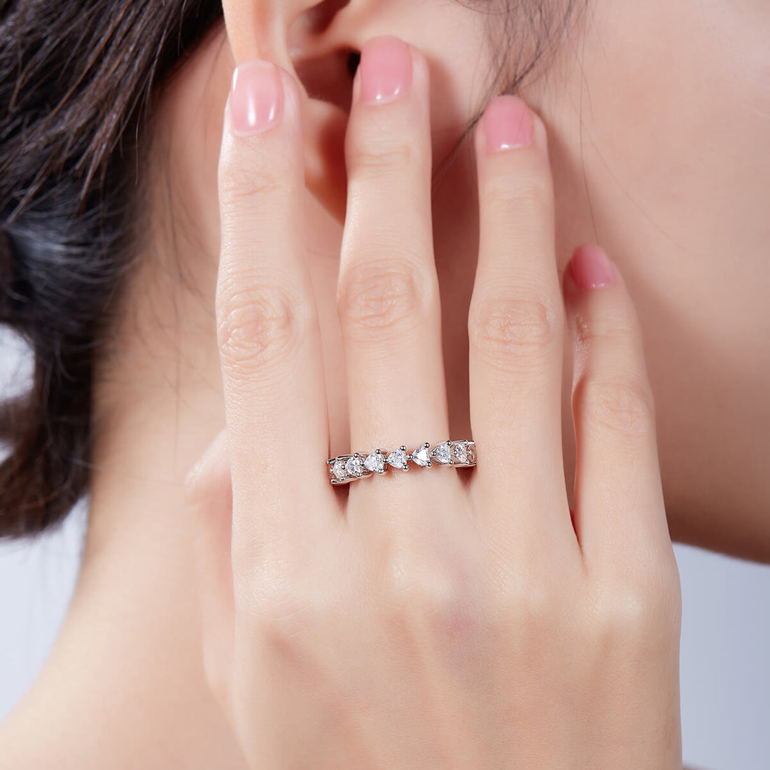 Full pave heart cut Moissanite wedding band