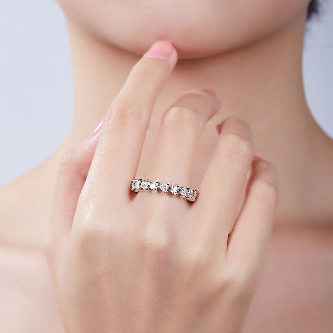 Full pave heart cut Moissanite wedding band