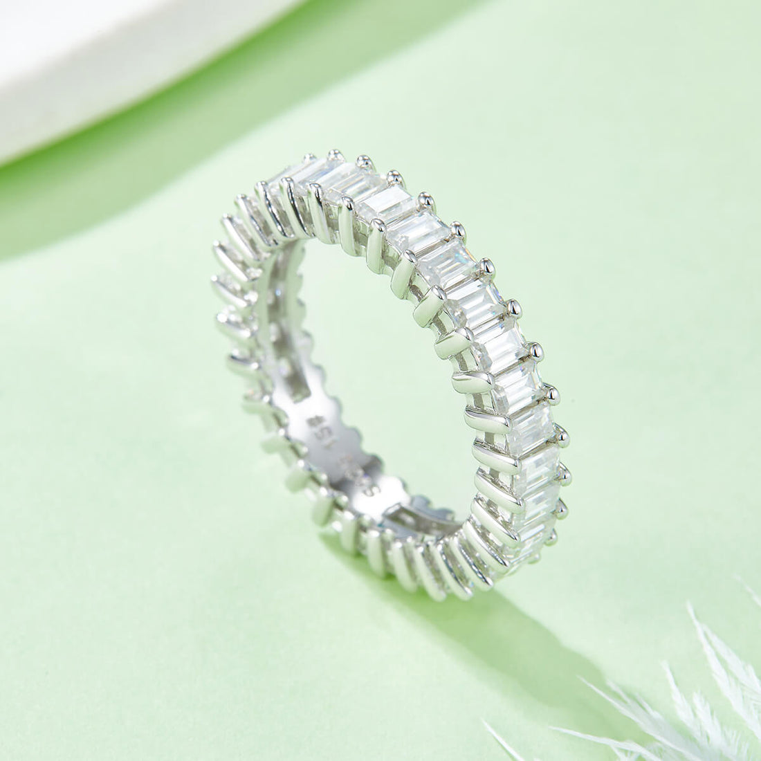 Full pave emerald cut Moissanite wedding band