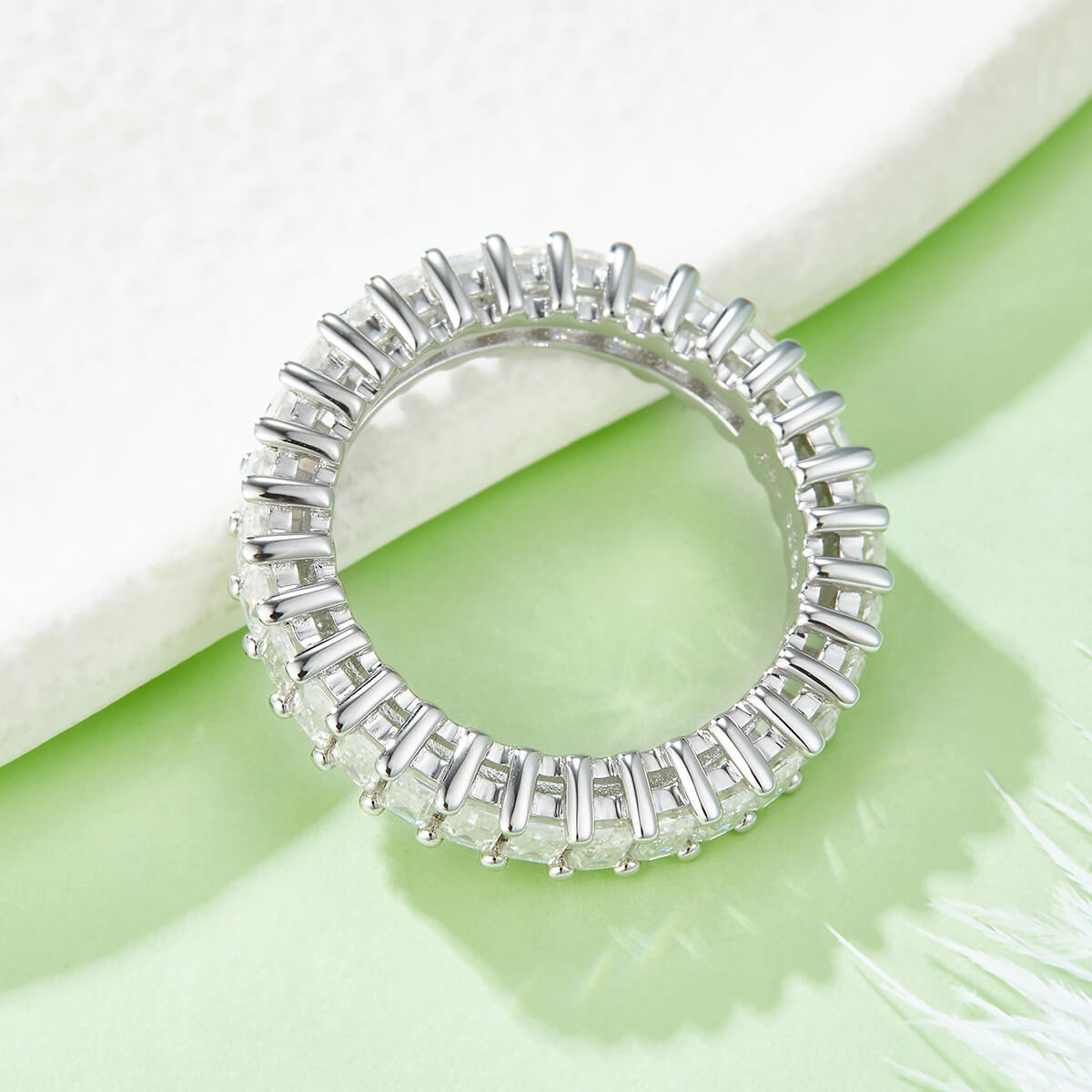 Full pave emerald cut Moissanite wedding band