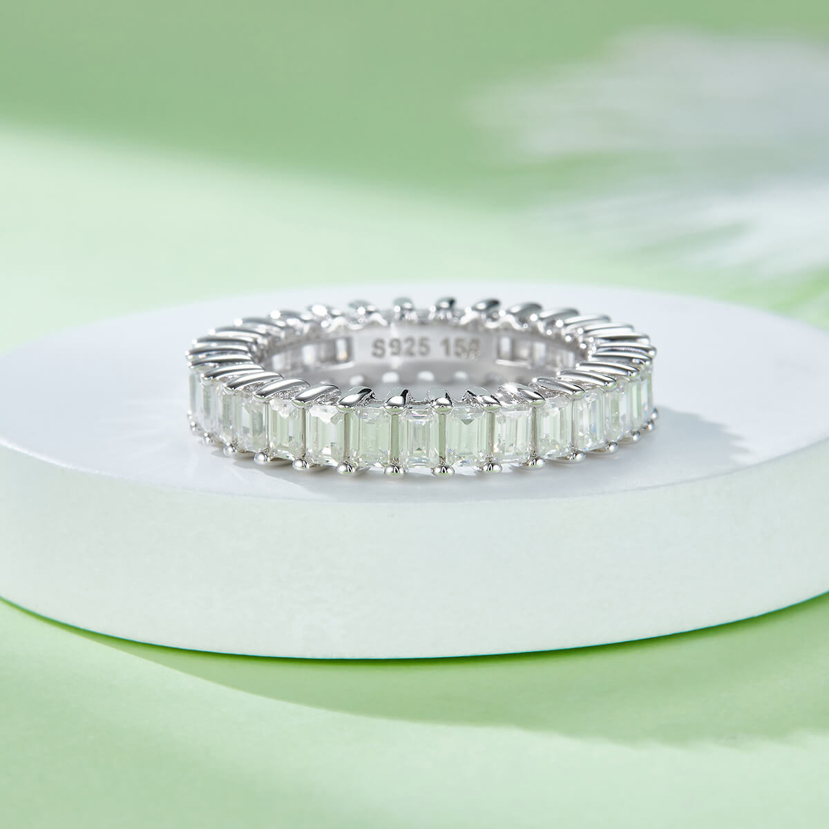 Full pave emerald cut Moissanite wedding band