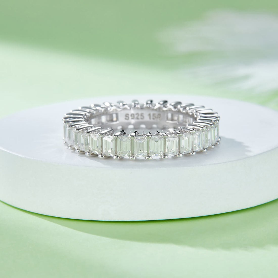Full pave emerald cut Moissanite wedding band