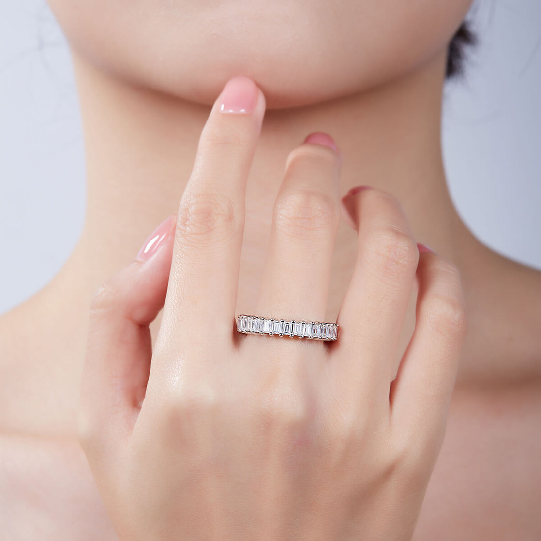 Full pave emerald cut Moissanite wedding band